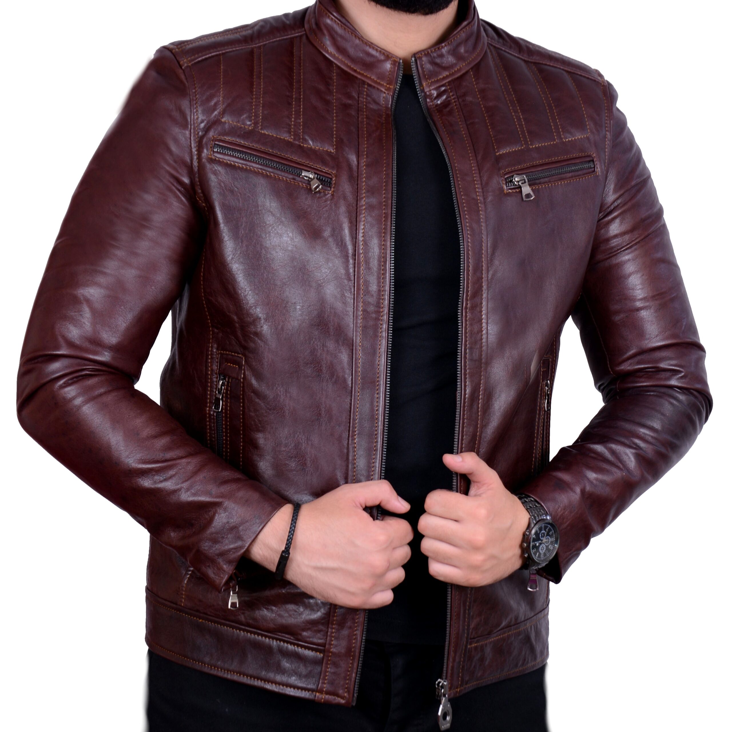 Burgundy leather jacket men s Zillion Leather