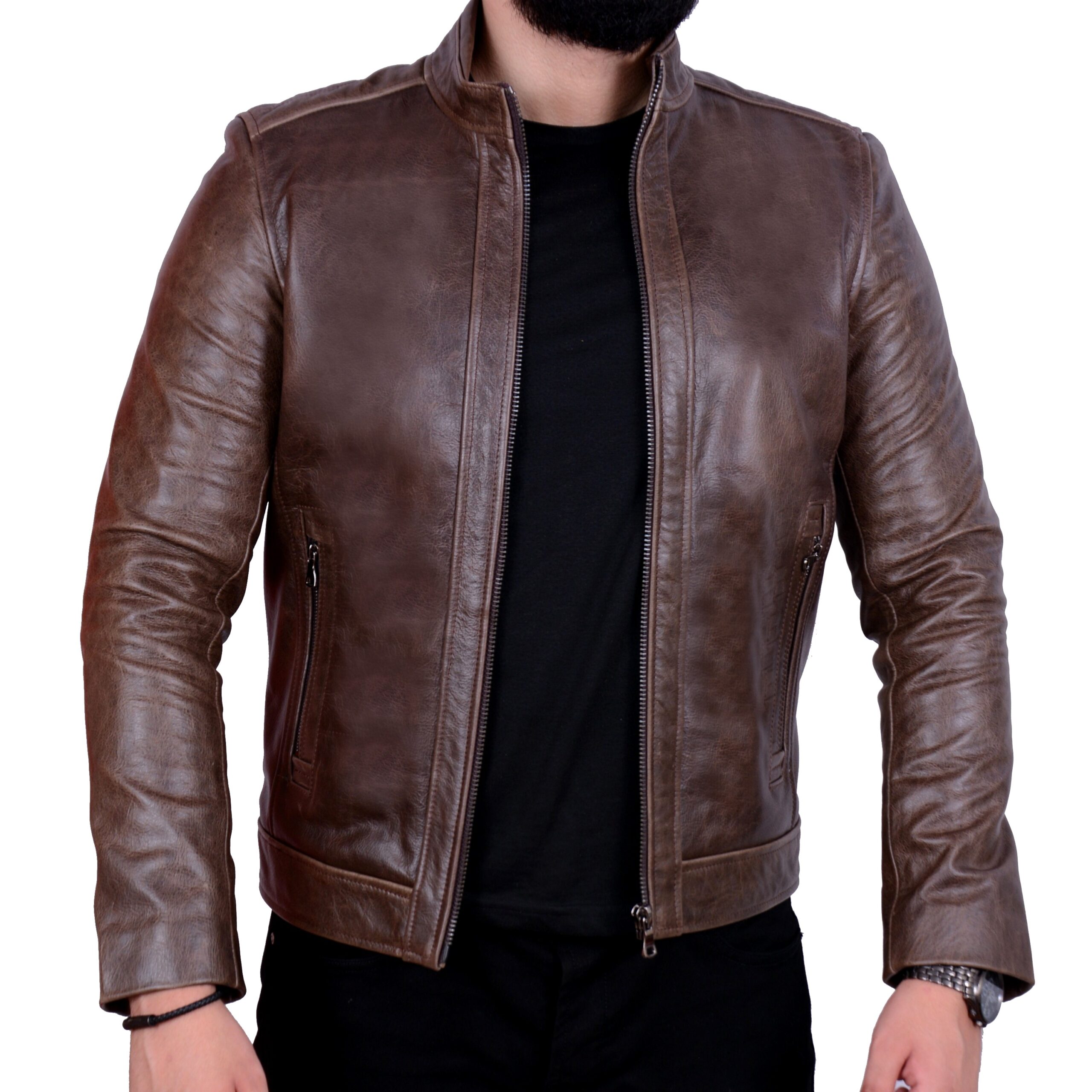 Olive leather jacket mens sales